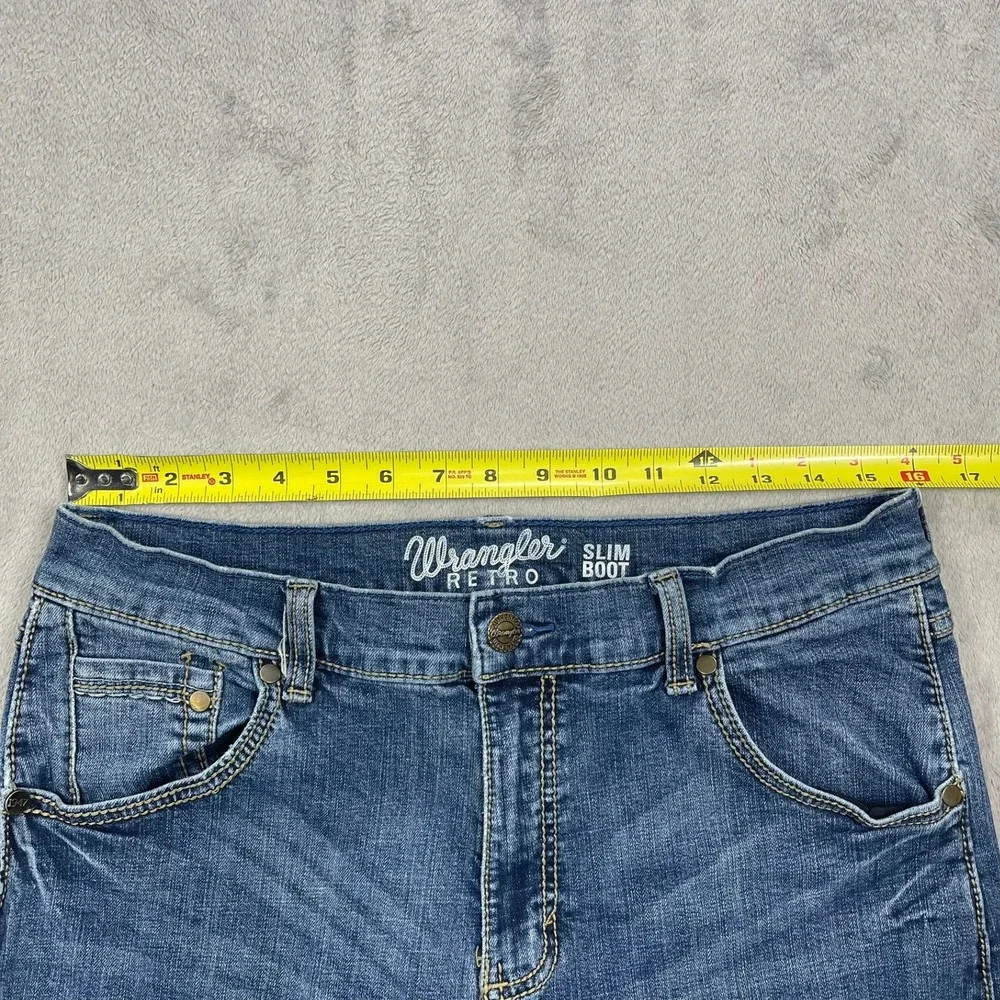 Wrangler Retro Slim Bootcut Jeans Mens 33(32)x34 Blue Stretch Denim
